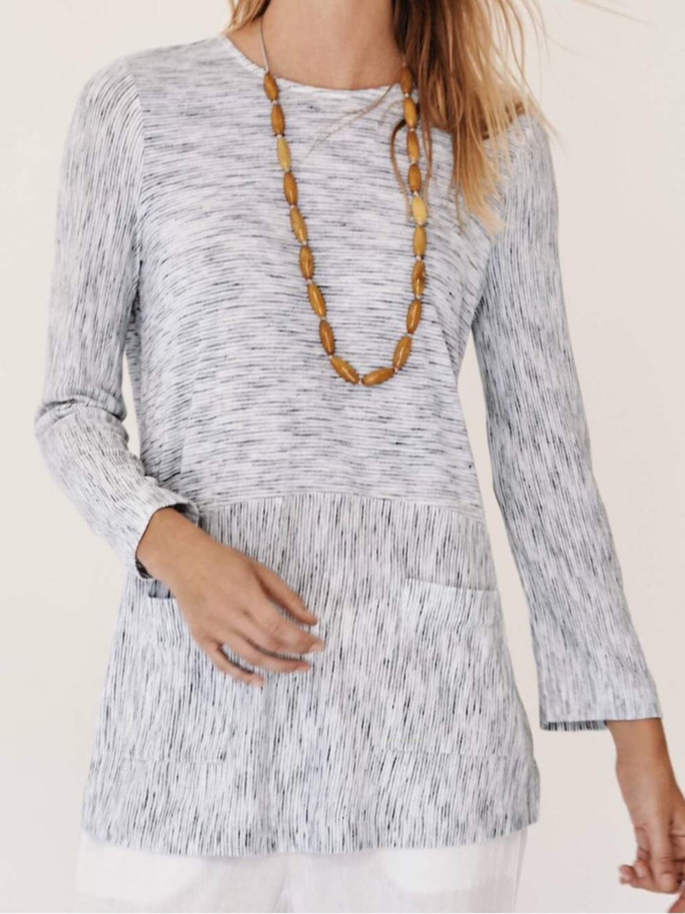 J.Jill Space Dye Gray/Black Long Sleeve Pocket Tunic Top Size XL